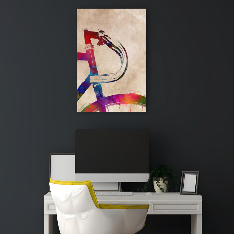 Vibrant, aquarelle, bicyclette, art mural contemporain, 18" H x 12" W