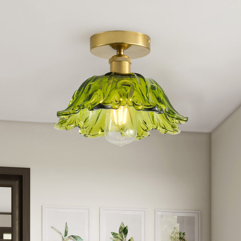 1-Green dimmable flower shaped glass ceiling light