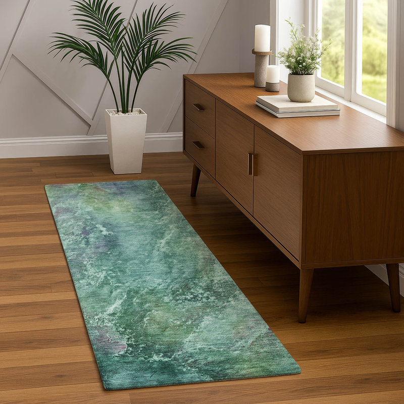 Tapis abstrait intérieur / extérieur lavable à la machine Emelia ACN2308, Tapis de couloir 2 pi 3 po x 7 pi 6 po