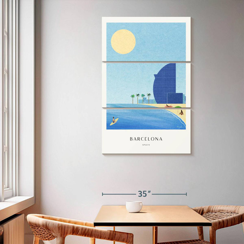 Affiche de voyage rétro Nicci Barcelona Beach, H 65 po x l 42 po