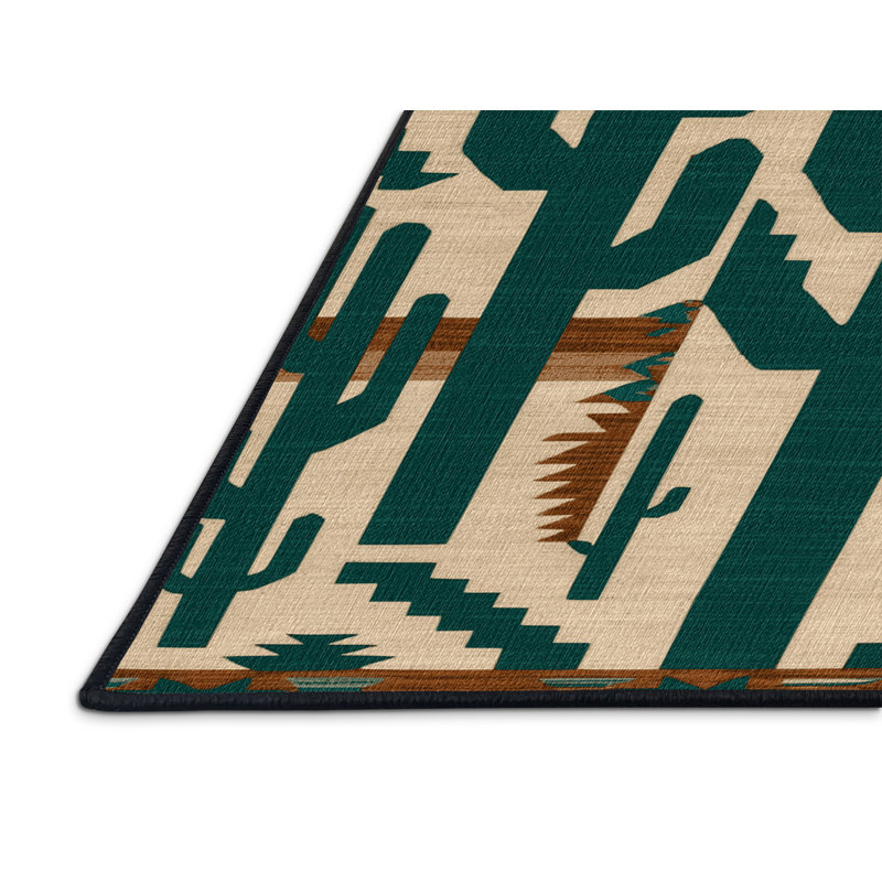 Washable Saguaro Cactus Southwestern Area Rug, Rectangle 4' x 6'
