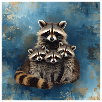 Famille de ratons laveurs, toile tendue en plusieurs tailles