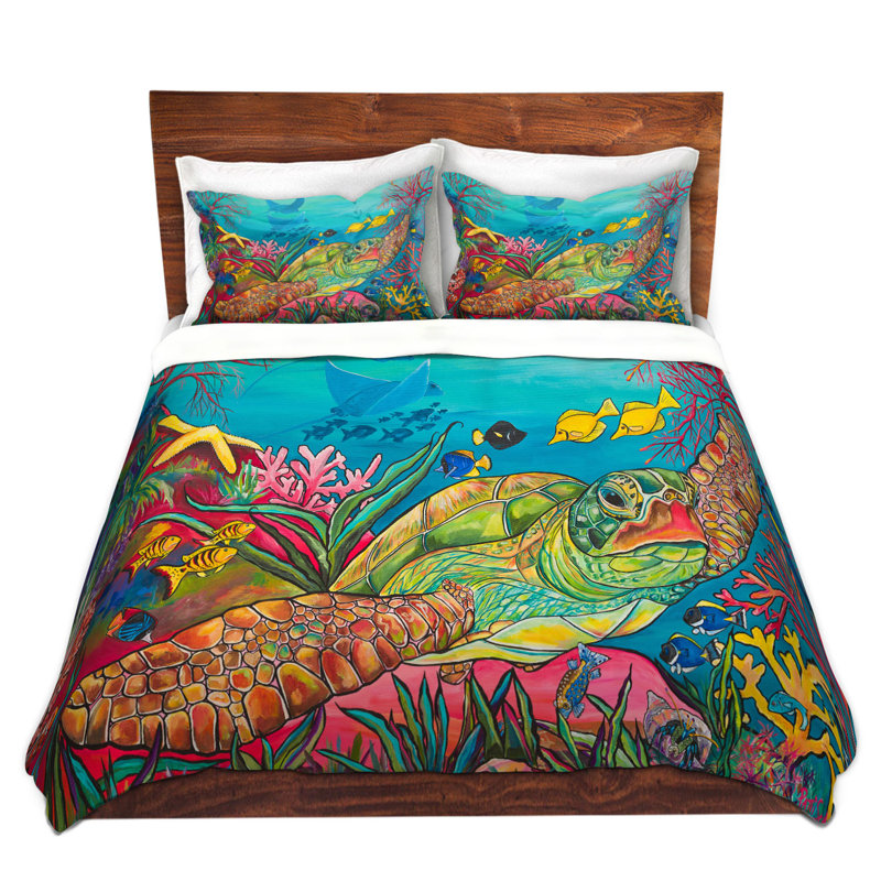 Ensembles de housse de couette en microfibre DiaNoche par Patti Schermerhorn - Corail tortue de mer