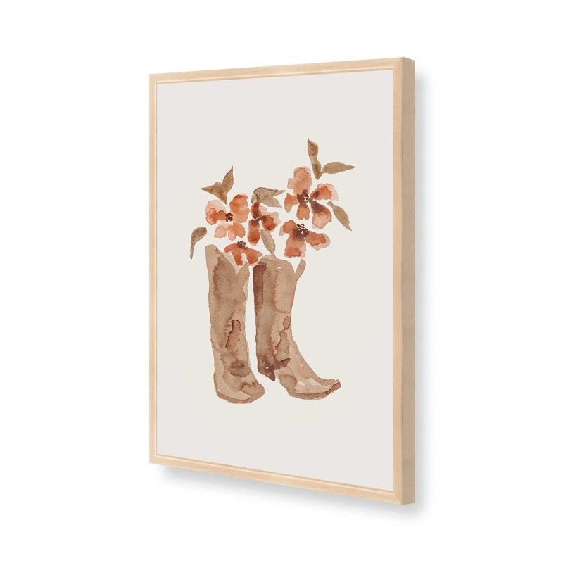 Imprimé de bottes de cowboy en fleurs, H 17 po x l 13 po, Érable brut