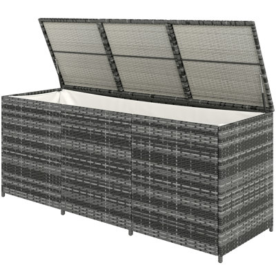 175 Gallon Outdoor Storage Box With Inner Liner, PE Rattan Wicker Deck Box With Pneumatic Bar Lift, by Rosecliff Heights