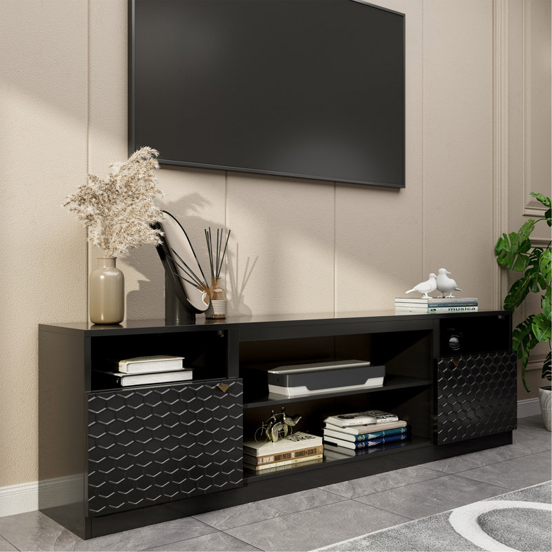 Meuble télé noir moderne / contemporain de 15,47 po (pour téléviseurs de plus de 70 po)