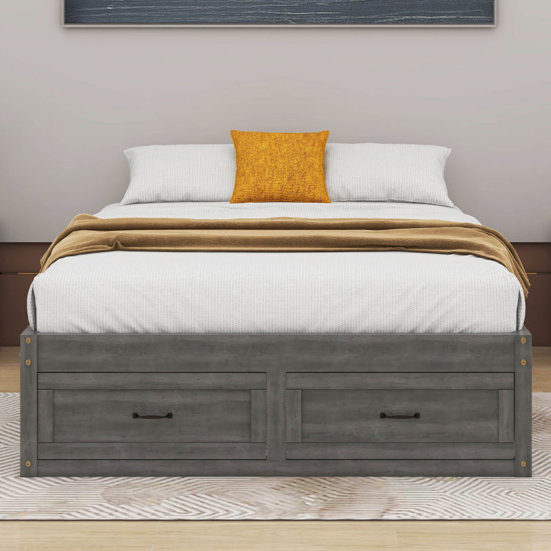 Lit plateforme Neeru avec 6 tiroirs de rangement, Gris antique, Double