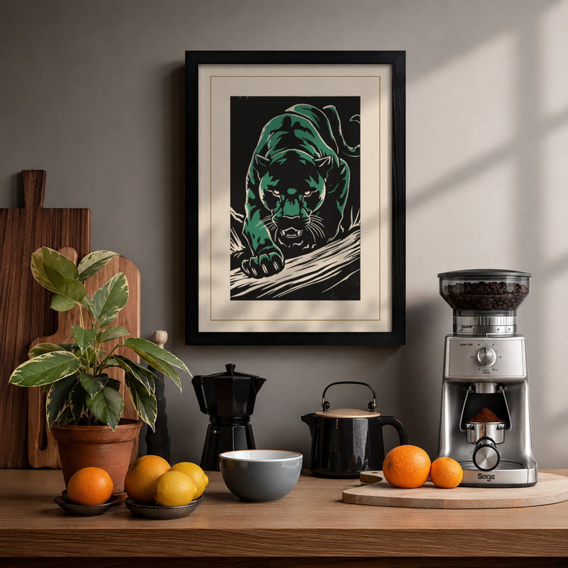 Green Bear Snarl Retro - Framed Print, A1 - 84.1 x 59.4 cm, Black