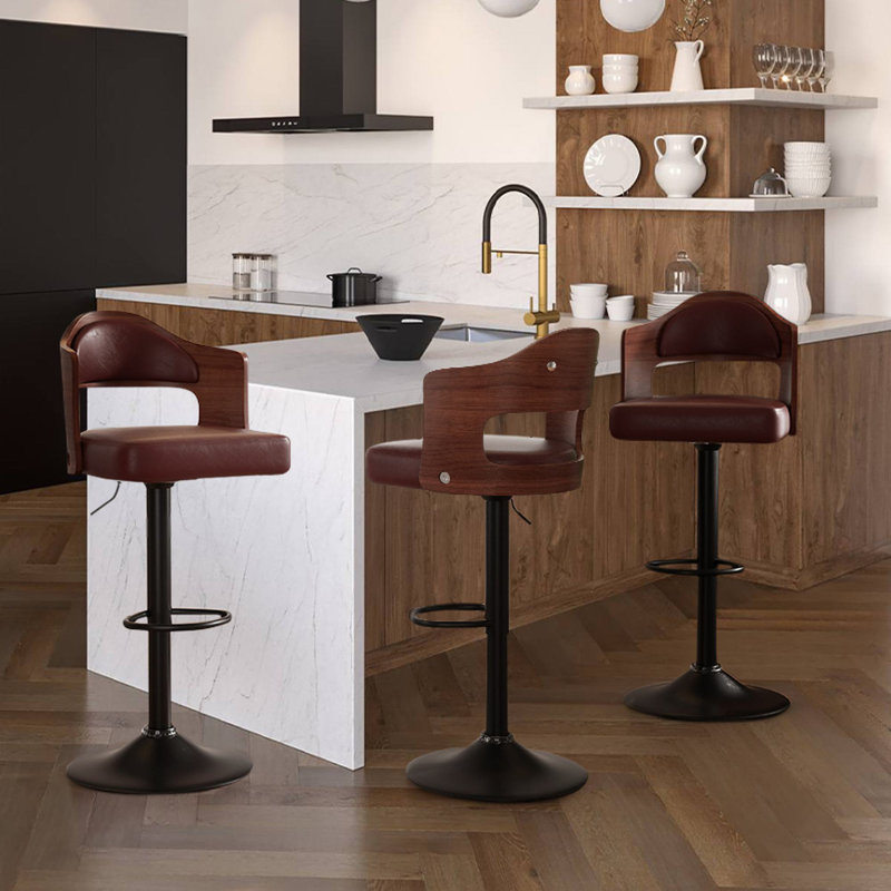 Sonja Adjustable Height Swivel Bar Stools With Back And Footrest, Brown