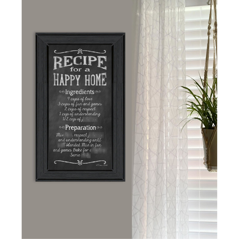 Prêt à créer une atmosphère chaleureuse avec «Recipe for Happy Home», reproduction encadrée, papier multicolore, 12 po x 21 po x 1 po, cadre noir, impression sur papier, cadre, embellissez votre maison