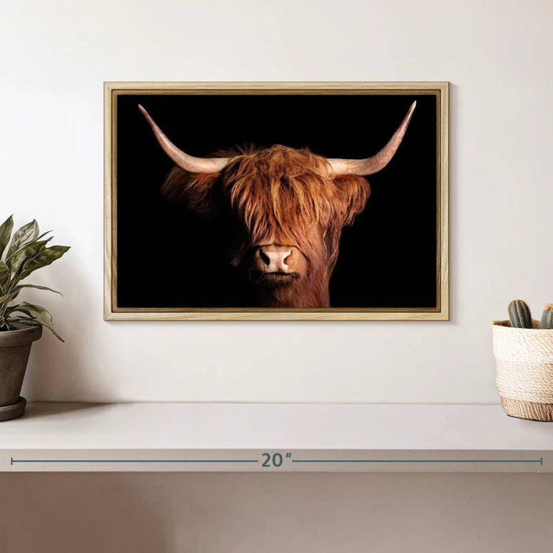 Vache écossaise Highland, Cadre flottant en bois naturel, 13 po x 9 po