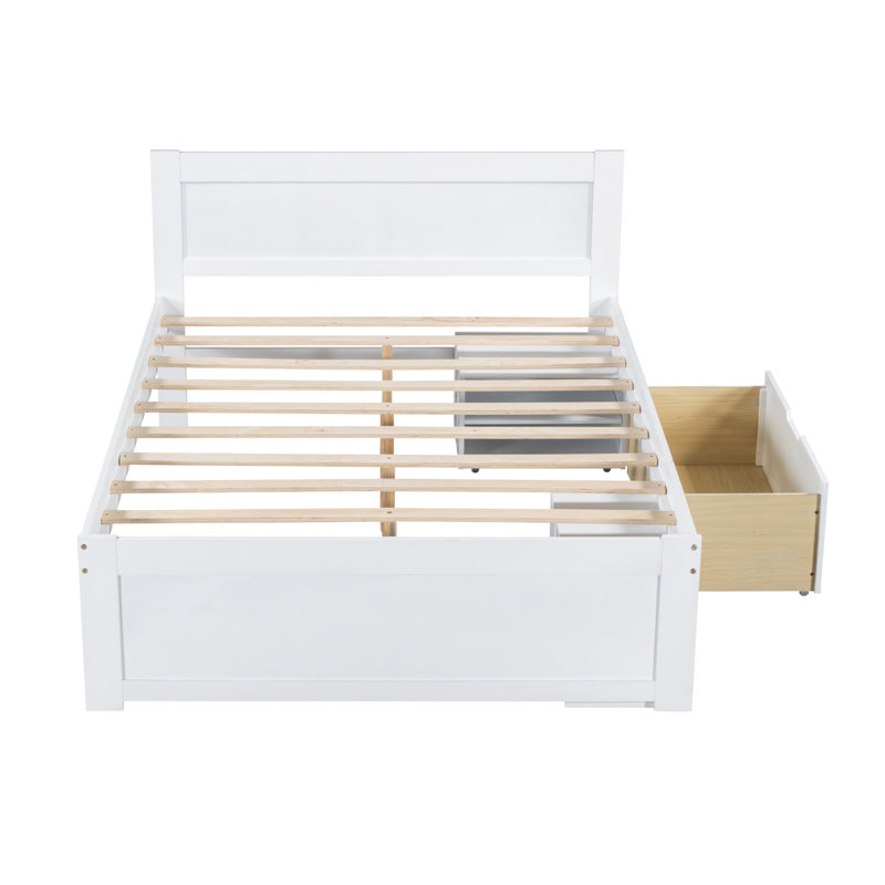 Lit plateforme avec tiroir et deux tablettes, Blanc antique