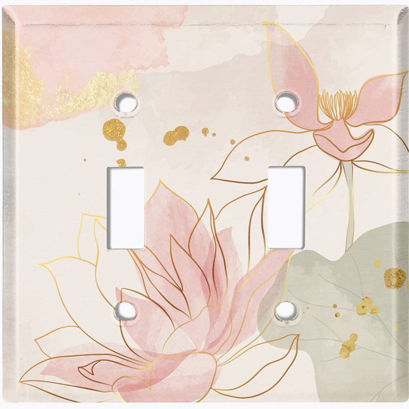 Pink Flower Spa Beige 2 - Gang Toggle Light Switch Standard Wall Plate