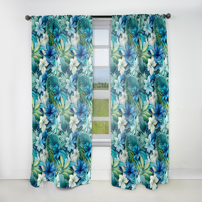 Motif tropical bleu azur et vert I - Rideau floral - Rideau obscurcissant - 1 panneau, L 52 po x L 95 po