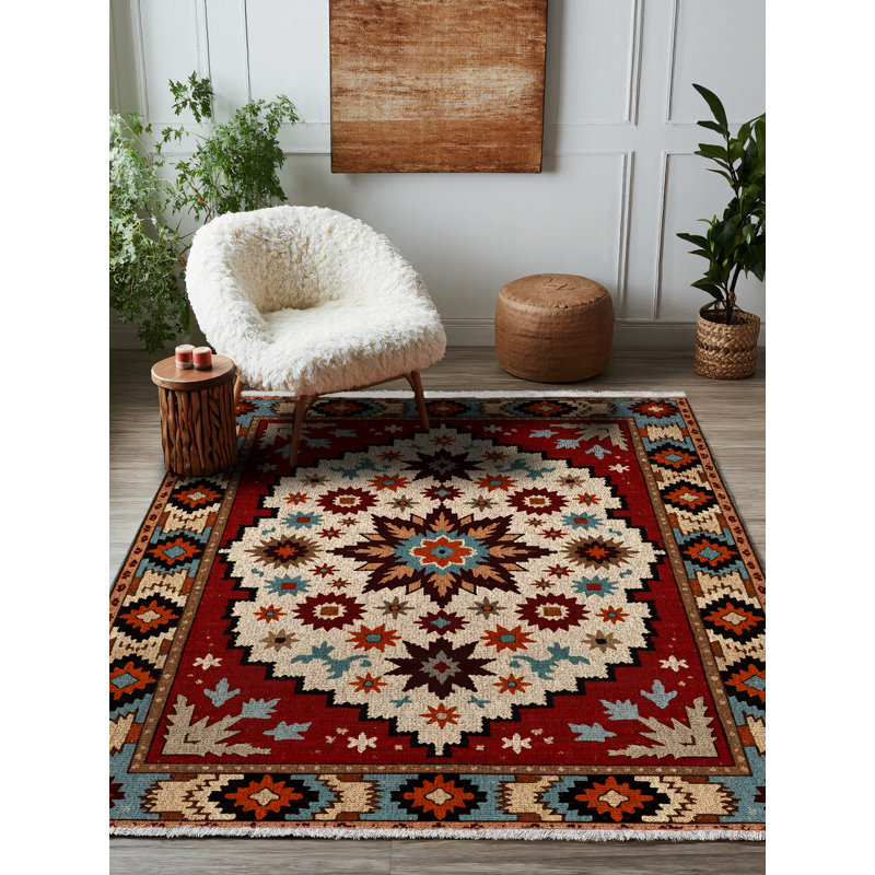 Tapis marocain coloré en coton et polyester à imprimé numérique Albasa Collection, Rond 3 pi 4 po