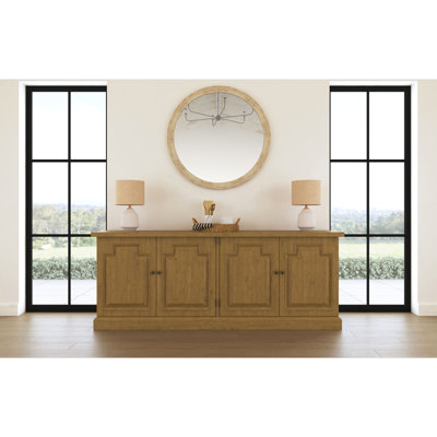 Rustic Honey Finish Four-door Pine Sideboard For Casual Living Spaces, Spacious Storage With Two Nested Drawers, 90 Inches Wide And 35.11 High, Ideal Formal Serving Demands Wood Construction, Wide,