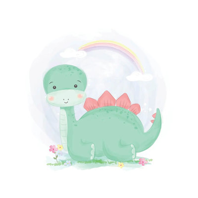 «Cute Green Dinosaur» par - Toile tendue