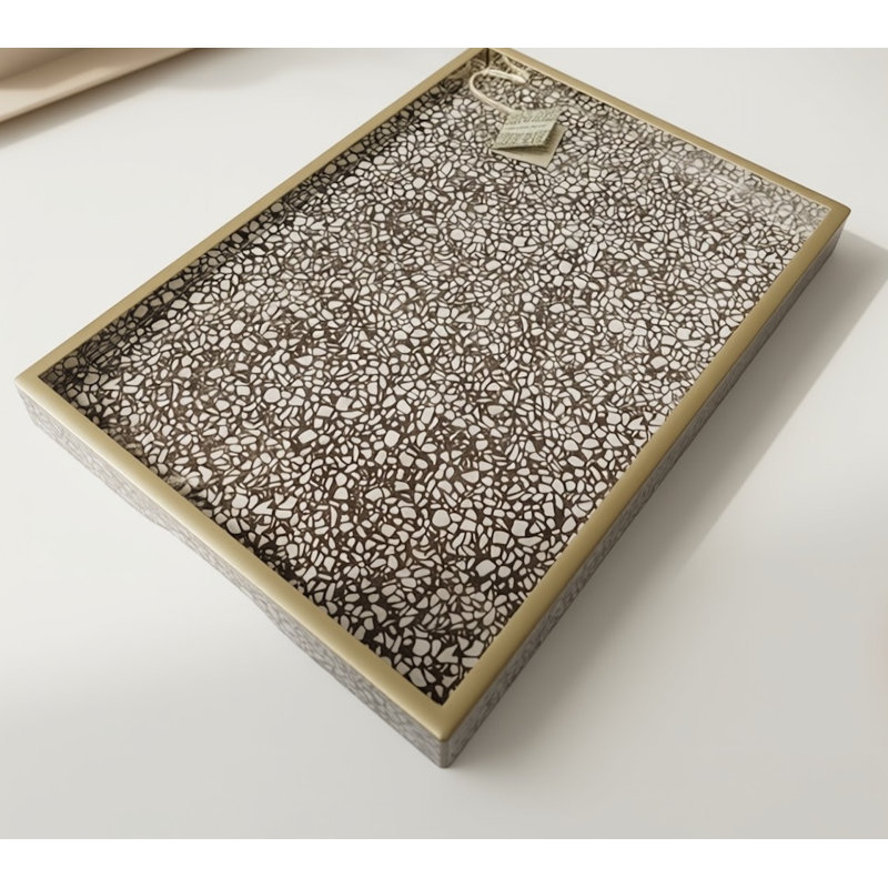 Plateau de miroir peint à la main en terrazzo, H 1,6 po x l 16,5 po x P 11,8 po