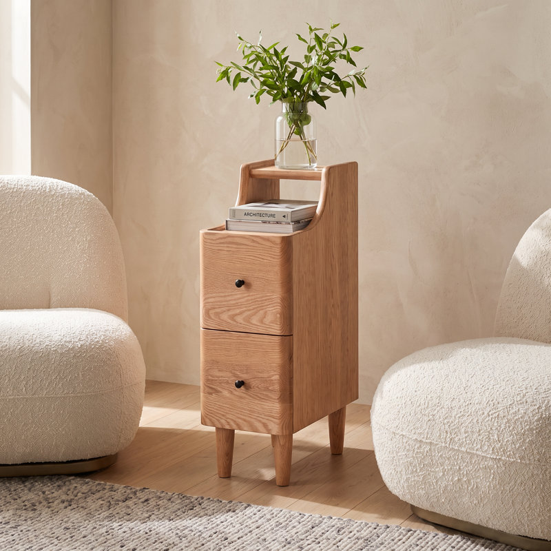 Tables de chevet étroites en chêne massif, Ensemble de 2, H 24,41 po x l 15,75 po x P 7,87 po 