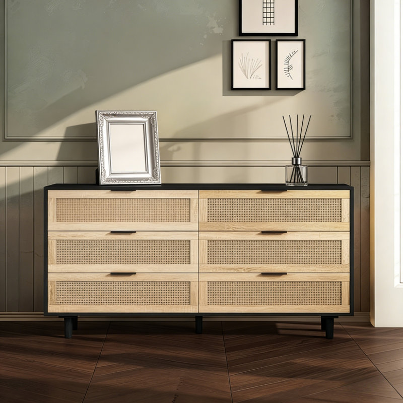 Storage Cabinet Rattan Drawer, Black