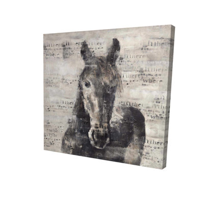 Cheval abstrait avec typographie - Bureau gris, art sur toile