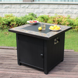 25 '' H x 28'' W Slate Propane Outdoor Fire Pit Table with Lid