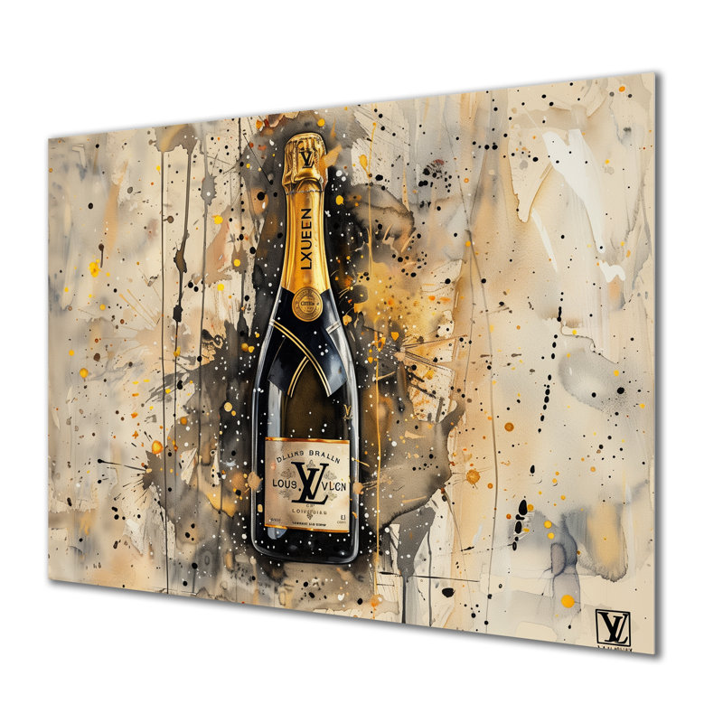 Or noir luxueux Champagne Showers II - Champagne Wall Art Living Room, Sans cadre, métal, H 30 po x l 40 po