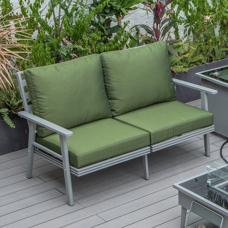 Kliyah 56.69'' Wide L-Shaped Powder Coated Aluminum Loveseat with Cushions, Charcoal, Gray