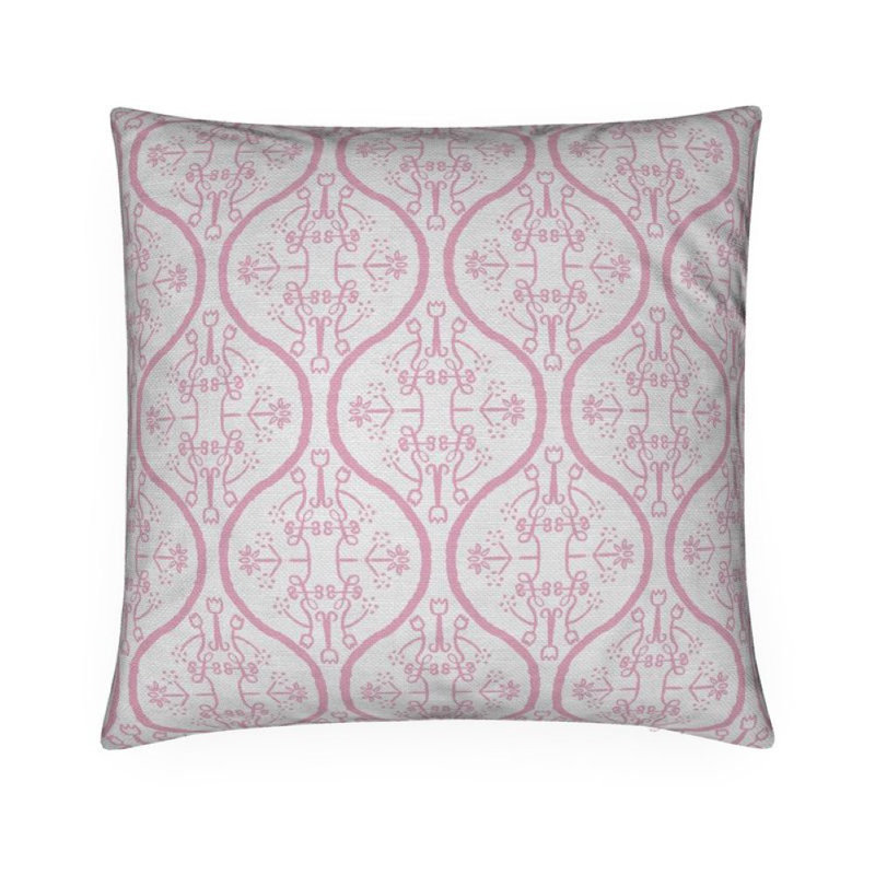 Watercolor Damask Square Pillow Cover & Insert, 22"H x 22"W, White/Pink Damask