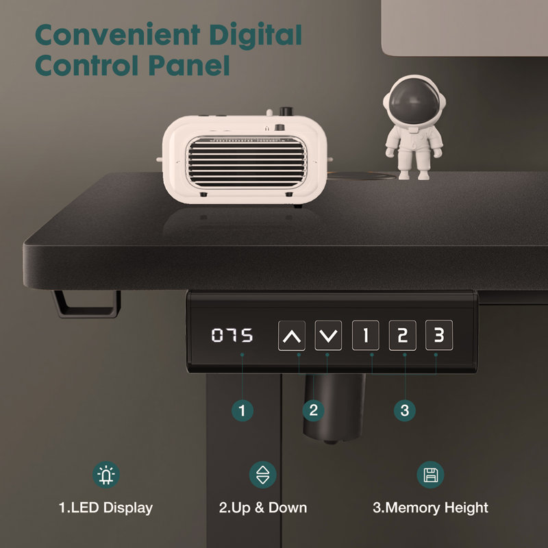Standing Desk Adjustable Height 63 x 24 Inch Electric Computer Stand Up Desk with 3 Memory Presets, T-Shaped Bracket, Black