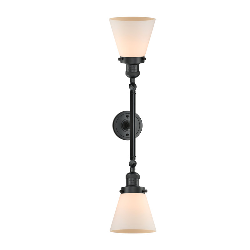 Éclairage de meuble-lavabo inclinable 2 lumières Cone, Boîtier blanc mat, Ampoule à DEL rétro de 6 watts, Noir mat