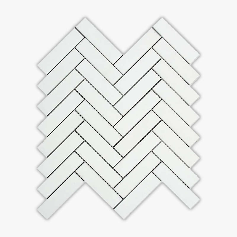 1 in. x 4 in. Herringbone Marble Tile