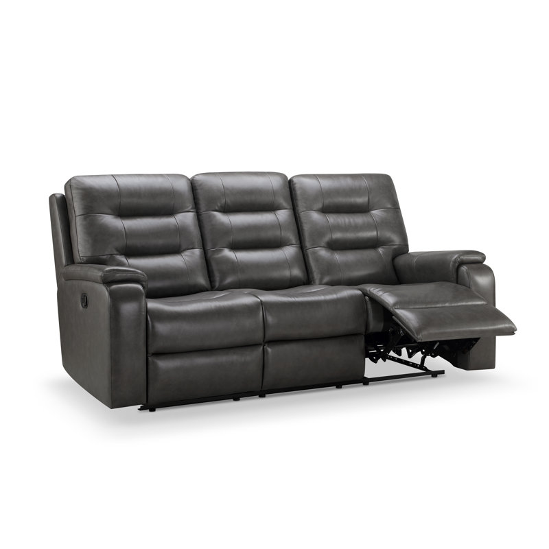 Canapé inclinable en cuir véritable à accoudoirs carrés de 81,5 po Ashlii, Cuir véritable gris