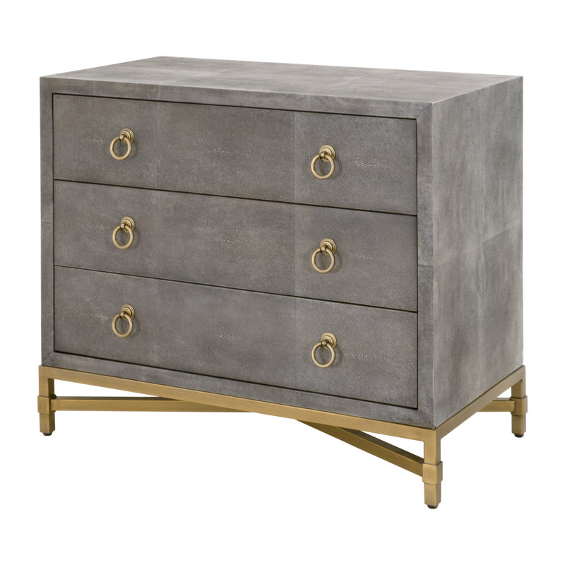 Table de chevet 3 tiroirs Mercato Shagreen, gris