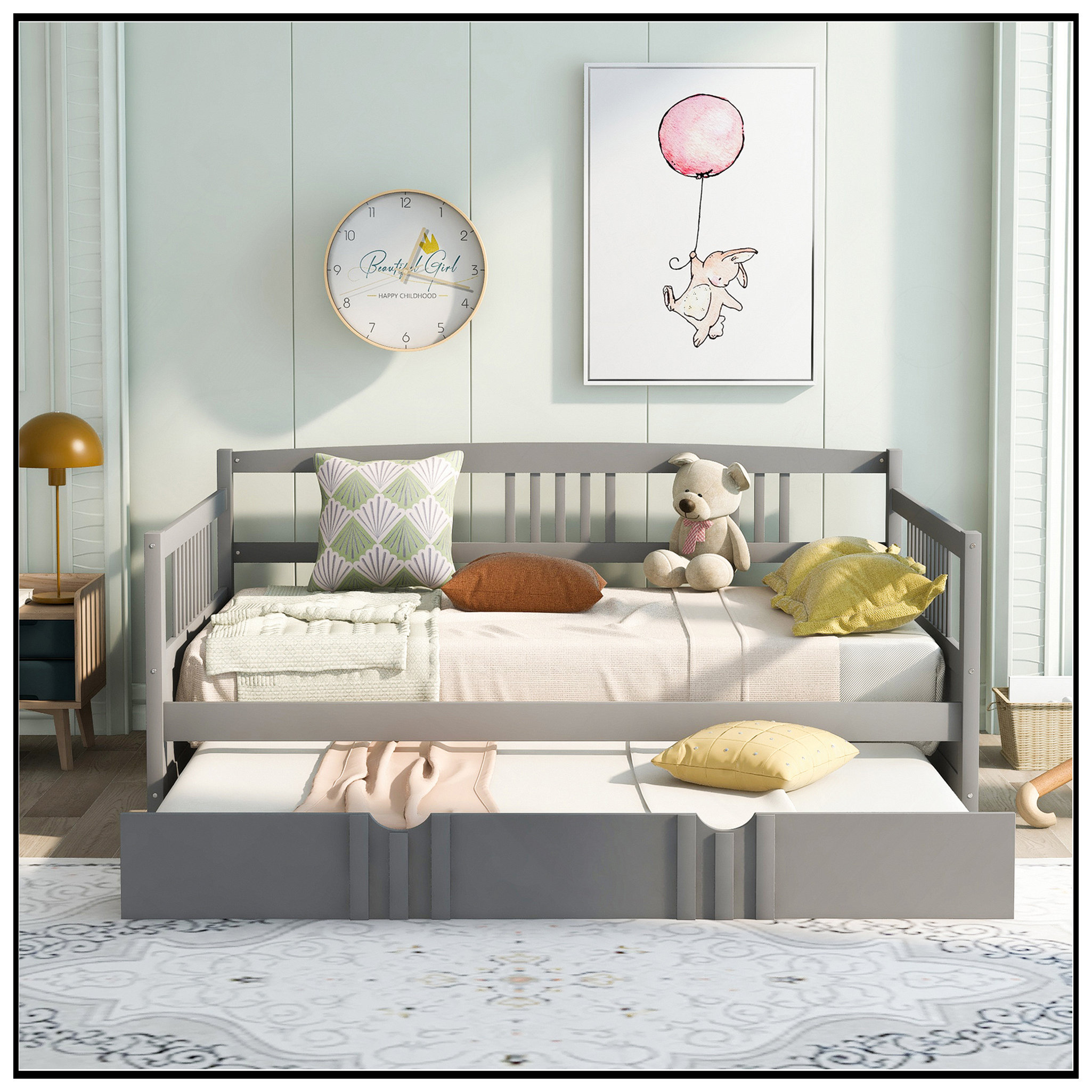 Ophelia & Co. Lit de jour double en bois avec lit gigogne simple, peu ...