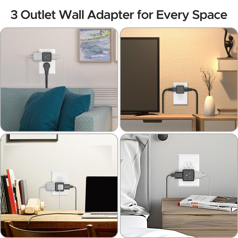 Adaptateur de prise murale à 3 broches avec fiche de mise à la terre KeyPower, homologué ETL (ensemble de 3)
