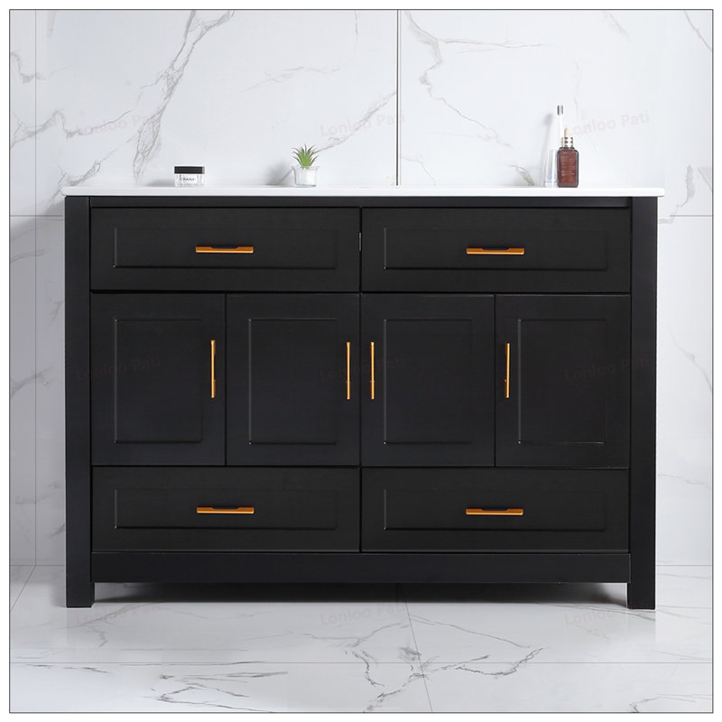 48 inch Soft close doors Bathroom Vanity with Ceramic Sink Combo, Black