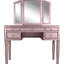Contemporary Style Rose Gold Bedroom Vanity , Foldable Mirror, Drawers And A Comfortable Padded Round Stool, Rubberwood Solid Wood With Three - Piece Five Material