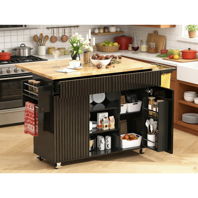 Îlot de cuisine roulant avec rangement, abattant et porte-sac pliable