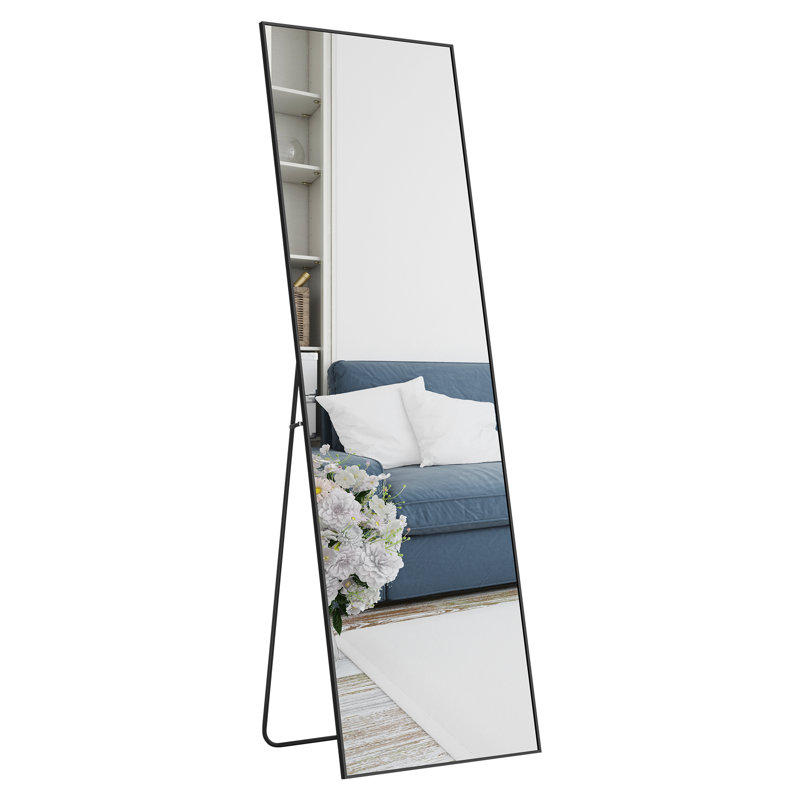 Miroir pleine grandeur en métal, 59 po x 16 po, Noir, noir, noir, noir
