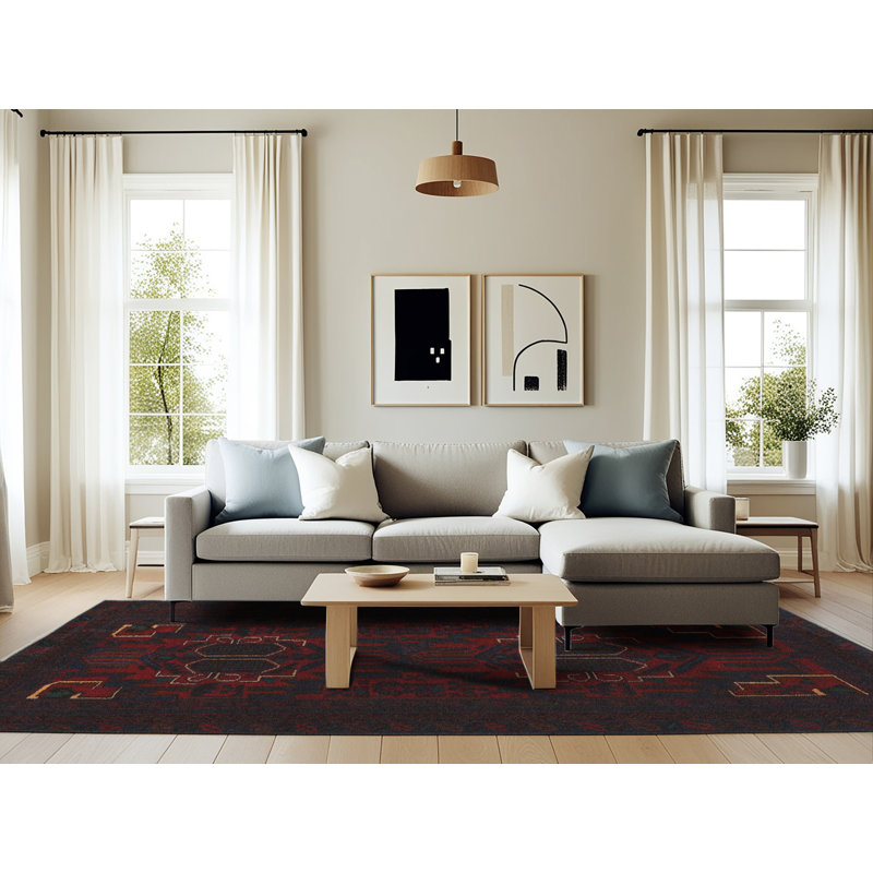 Tapis sud-ouest Mehroon / noir / crème, Rectangle 6 pi x 9 pi