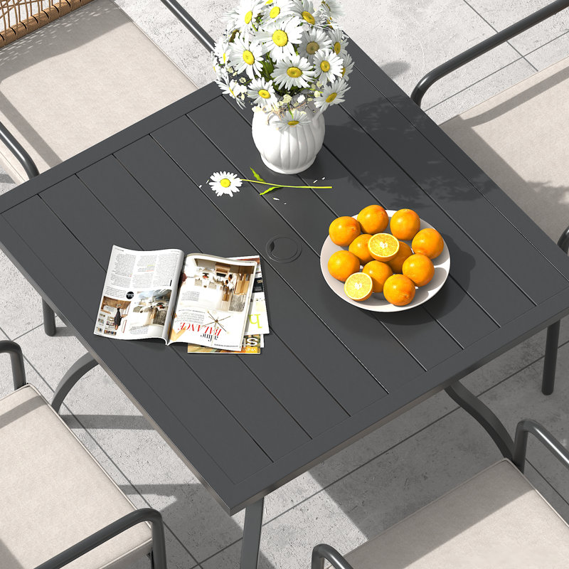 4-Person Square Patio Dining Set with Dining Table and 4 Textilene Swivel Dining Chairs, Black/Blue