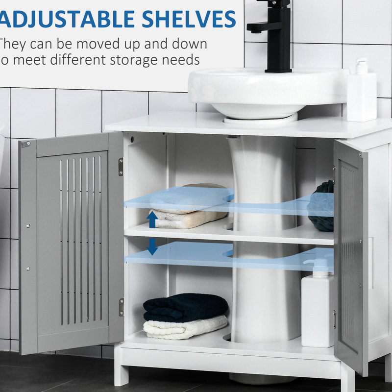 Armoire de salle de bain grise et blanche - Rangement sous l'évier avec portes en gris / blanc pour économiser de l'espace, tablettes réglables