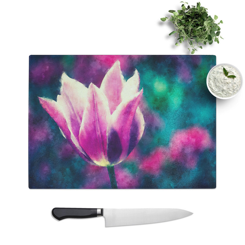 Tempered Glass Purple Tulip Flower Chopping Board, 28.5 cm x 39 cm