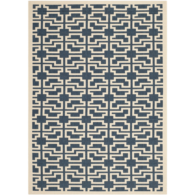Arneshia Geometric Blue/Beige Area Indoor/Outdoor Area Rug, Rectangle 5'3" x 7'7"