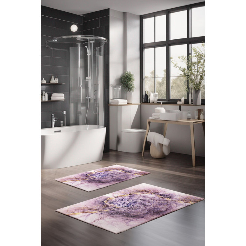 Ensemble de tapis de bain de luxe Eakly (2 pièces), 100% polyester, 16,0 x 23,6 pouces et 23,6 x 39,4 pouces | Conception antibactérienne antidérapante, hauteur de poils de 0,3 po | Lavable à la machine, durable et facile à nettoyer | Idéal pour la décoration de salle de bain