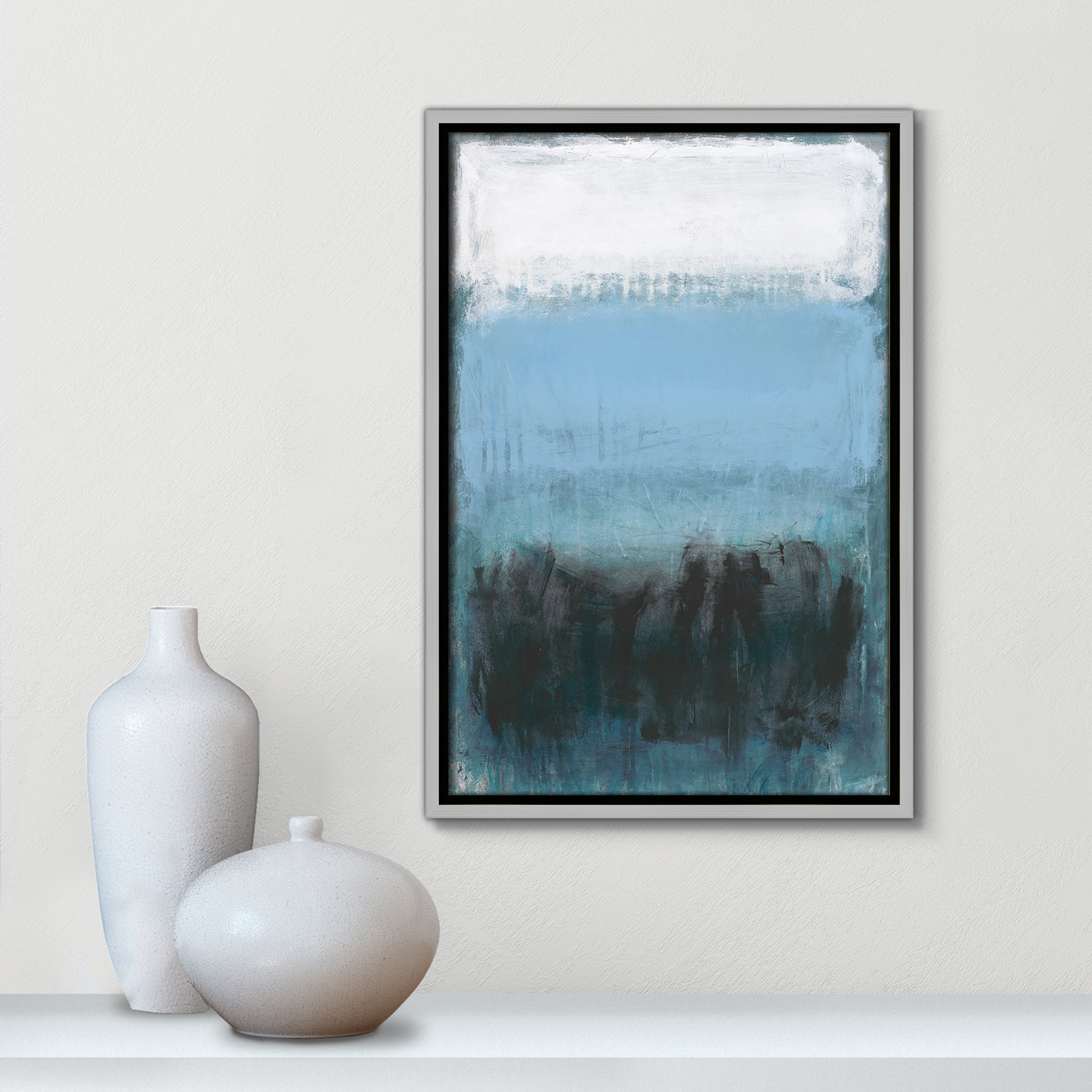 Arboles "Coastal Nightfall" Painting by Filippo Ioco, 19.5" H x 13.5" W x 2" D, Silver Framed Canvas, No Mat