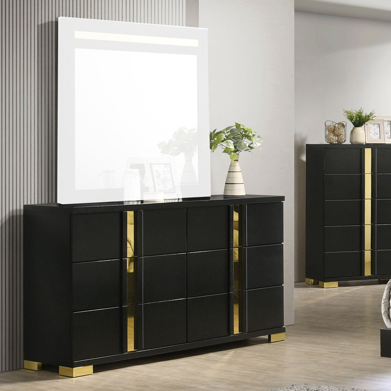 Commode 6 tiroirs Riegel, Noir