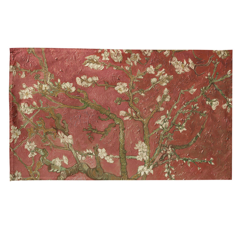 Serviette de thé en fleurs d’amande, Sergé de coton, Rouge / Brun