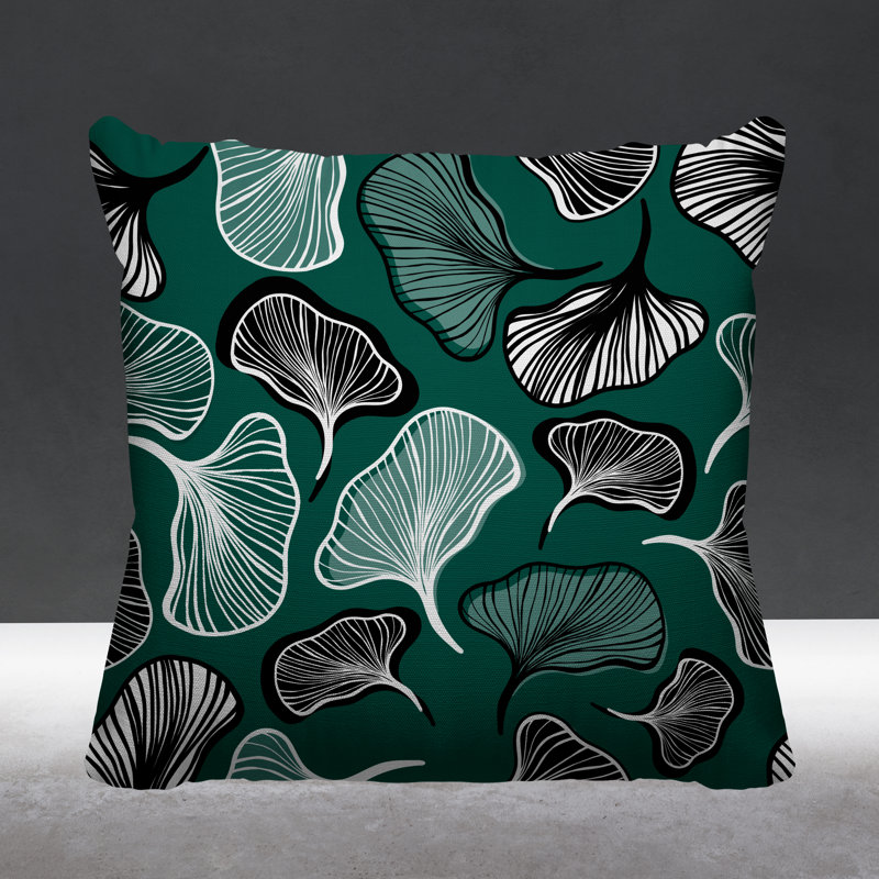Coussin intérieur / extérieur à motif de feuilles abstraites ngoli, L 19 po x H 19 po, Émeraude